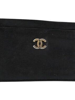 CHANEL Card Case Leather Black CC Auth 182939